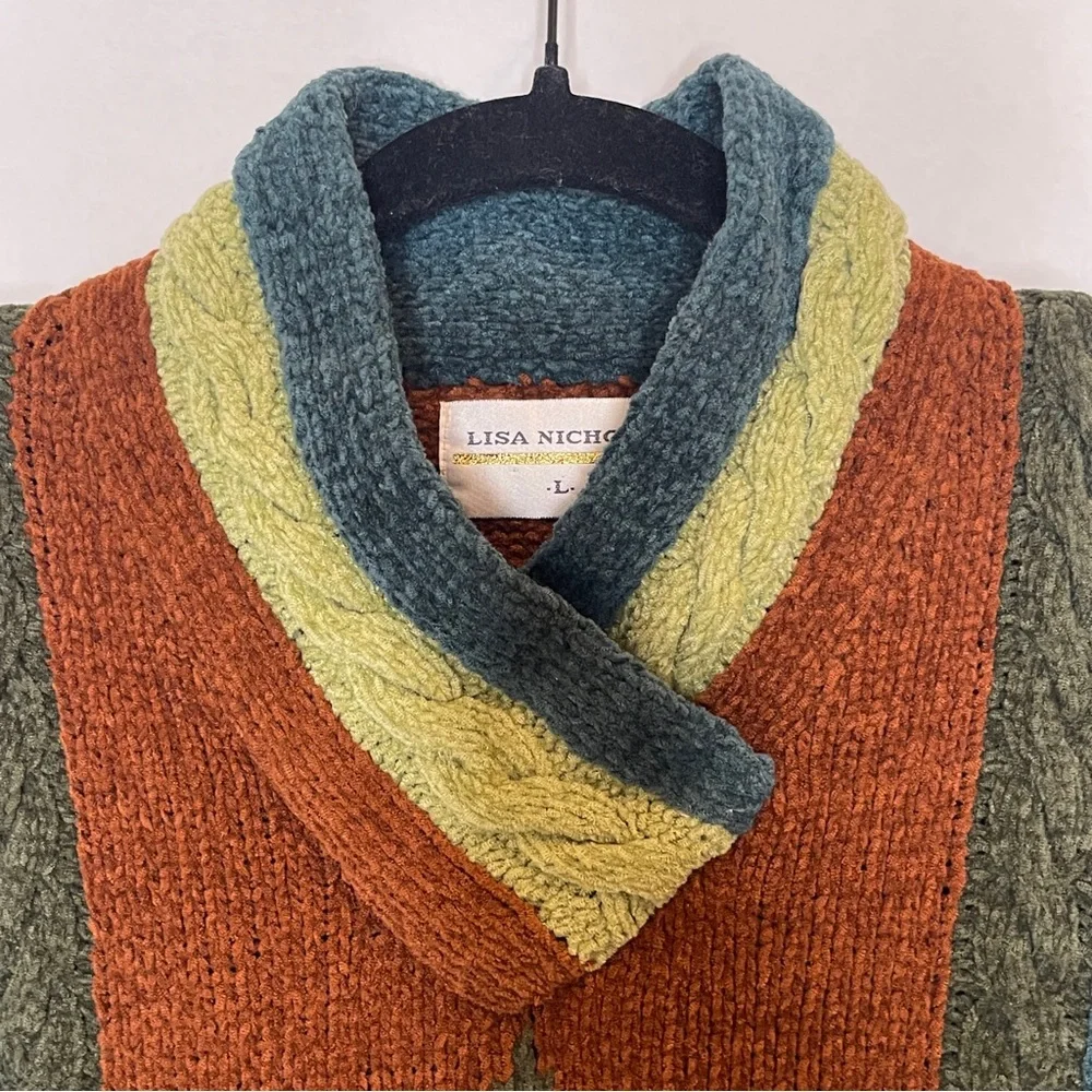 Vintage Grandpa Sweater Preppy Argyle Plaid Colorblock Y2K Multicolor SZ Large - Picture 3 of 15